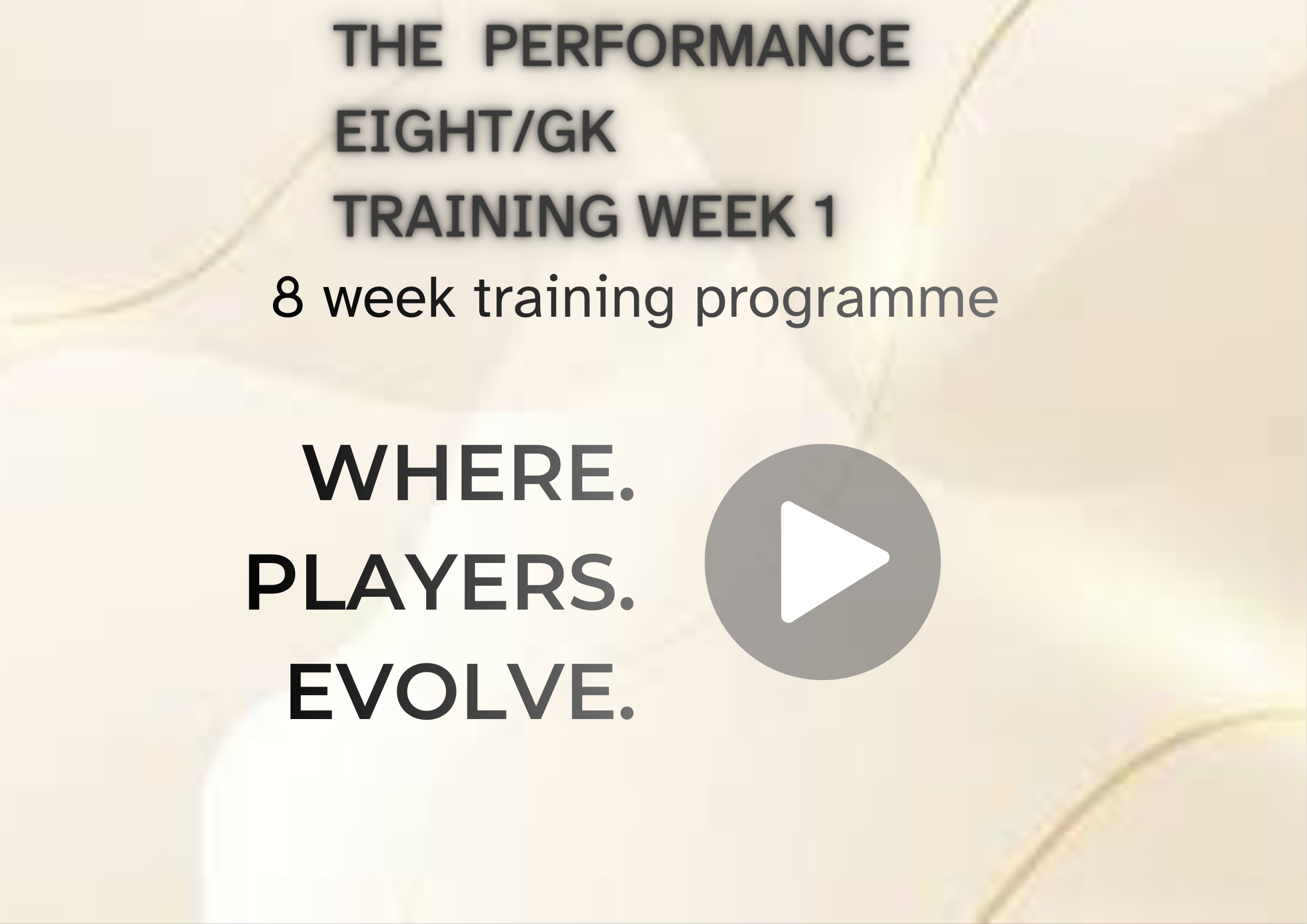 The performance Eight, Goalkeeper training - week 1